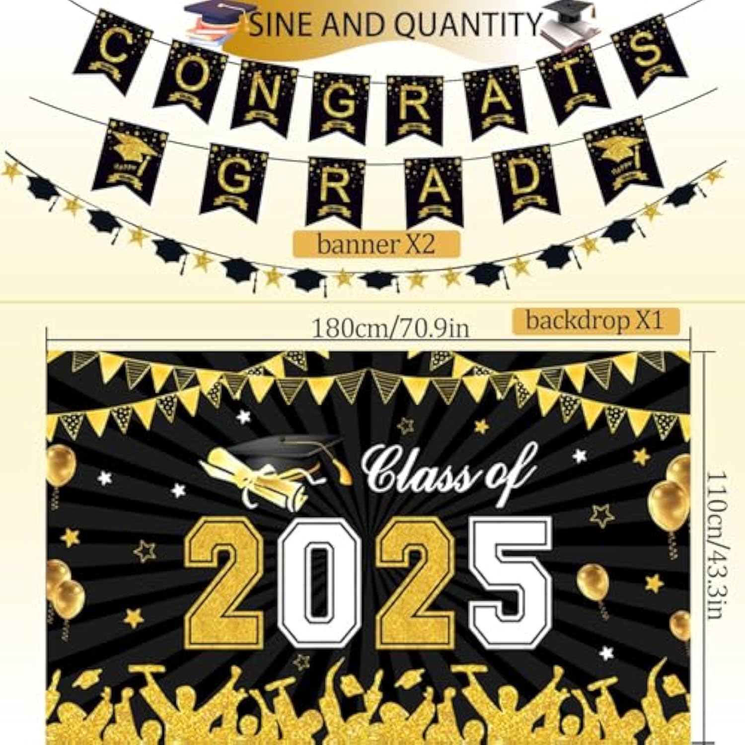 Graduation Decorations 2025 Set Include Class Of 2025 Backdrop, Congrats Grad Banner, Balloons And Cupcake Toppers For 2025 Balloons Graduation Party Supplies