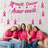 23Pcs Breast Cancer Awareness Decorations - Pink Ribbon Hanging Swirl Banner Accessories for Party Supplies Decor