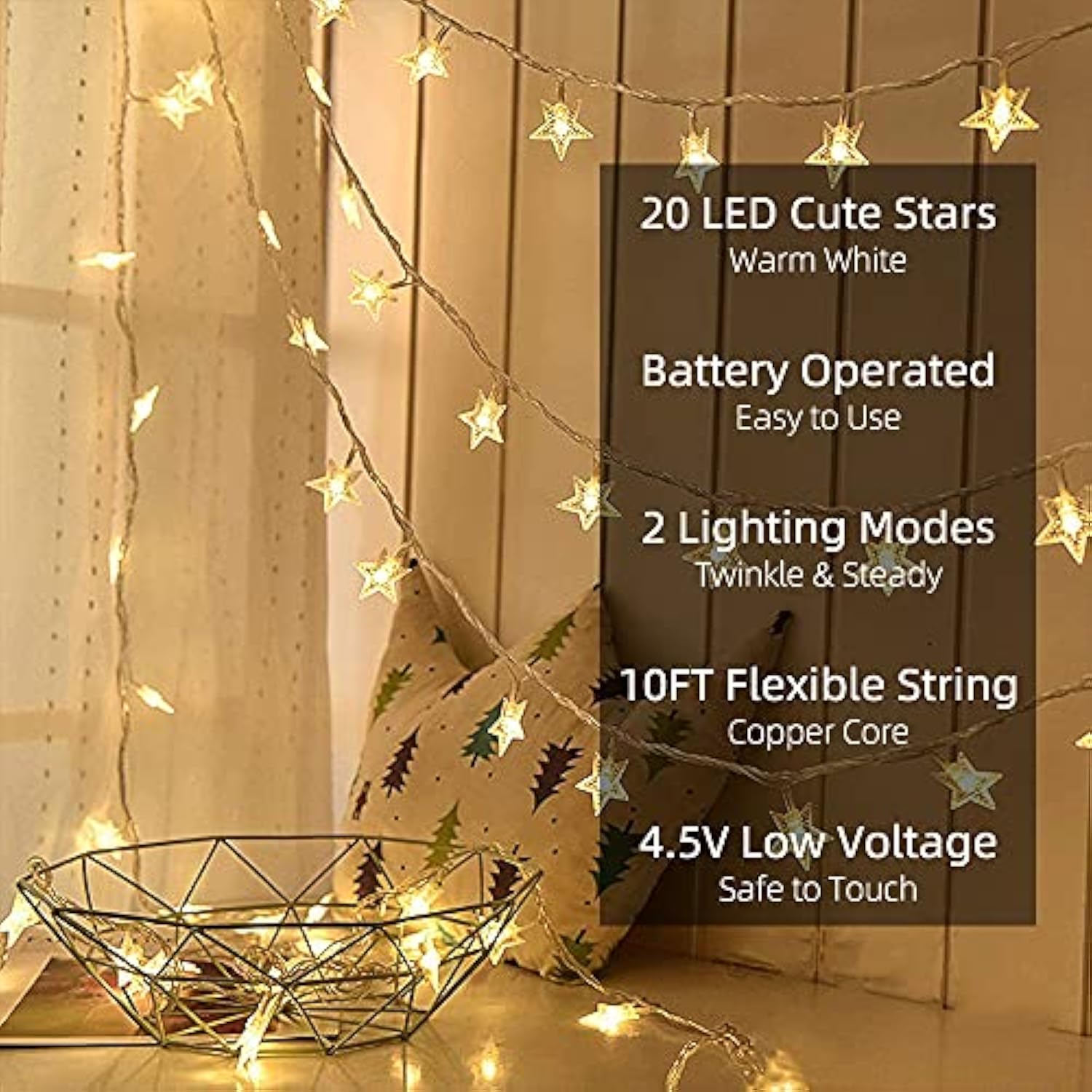 Star String Lights 10Ft 20 Led Fairy Lights Battery Operated Waterproof Indoor Outdoor Twinkle Christmas Lights For Bedr
