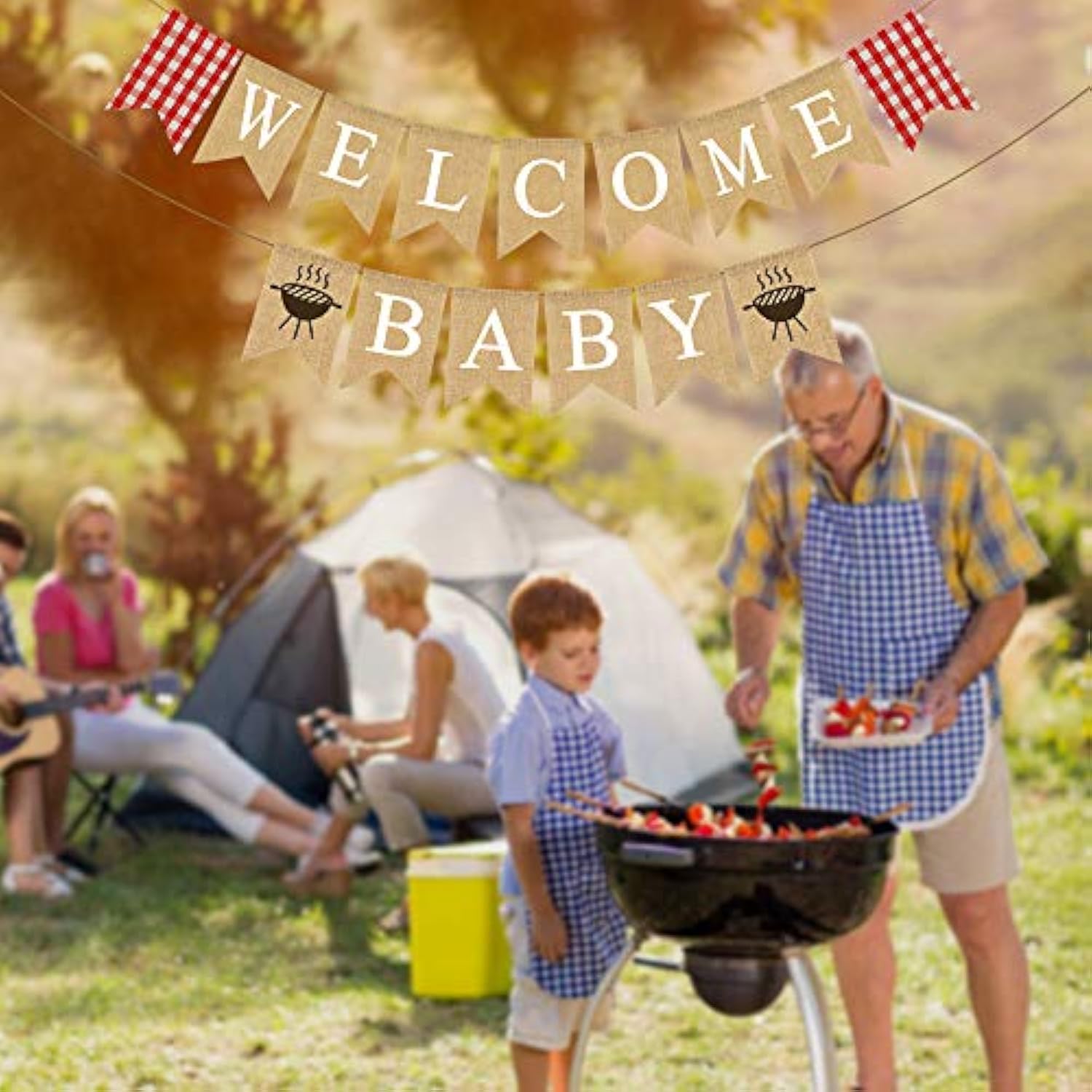 Jute Burlap Welcome Baby Banner With Grill Bbq Theme Baby Shower Party Garland Decoration