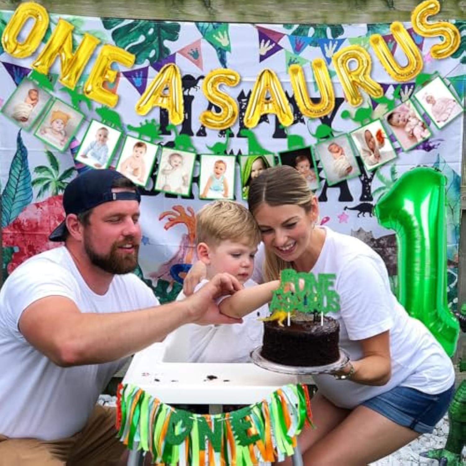 One A Saurus Birthday Decorations, Dinosaur 1St Happy Birthday Party Supplies With Balloons Highchair Banner And Baby Photo Banner, T-Rex Roar Party Decor For Boy One Year Old