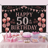 50Th Birthday Decorations For Women - Rose Gold 50Th Birthday Banner Backdrop 50Th Birthday Party Suppiles Photography Supplies Background Happy 50Th Birthday Banner