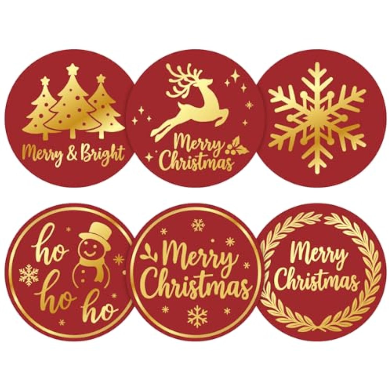 Merry Christmas Stickers - 2 Inch 120Pcs Merry And Bright Sticker Gold Foil Holiday Stickers Large Christmas Tree Snowflake Snowman Labels For Envelope Seals Cards Ornaments(Random Style)