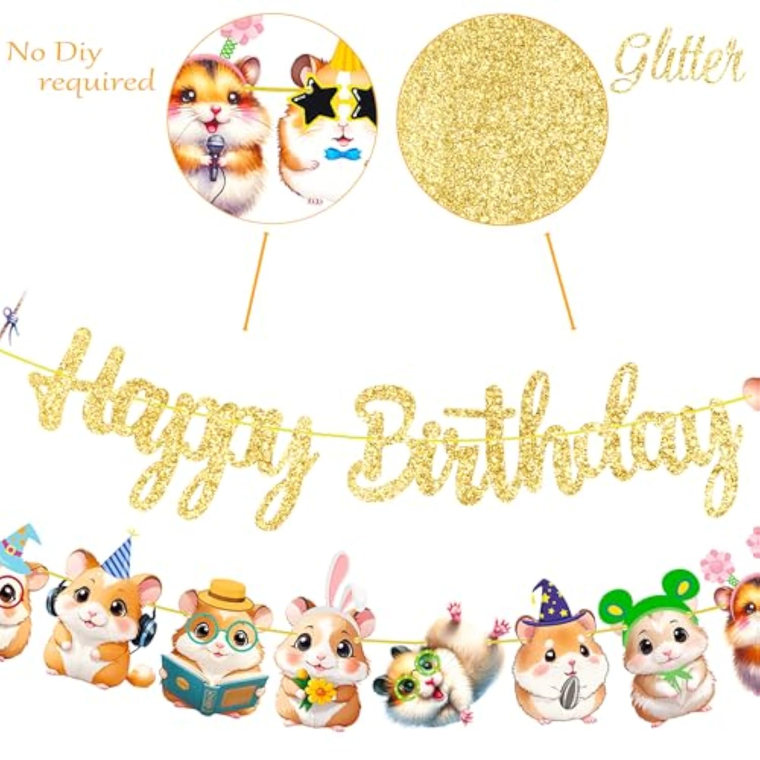 Hamster Birthday Banner - Gold Glitter Party Supplies For Guinea Pig Themed Baby Shower And Kids Birthday Decorations