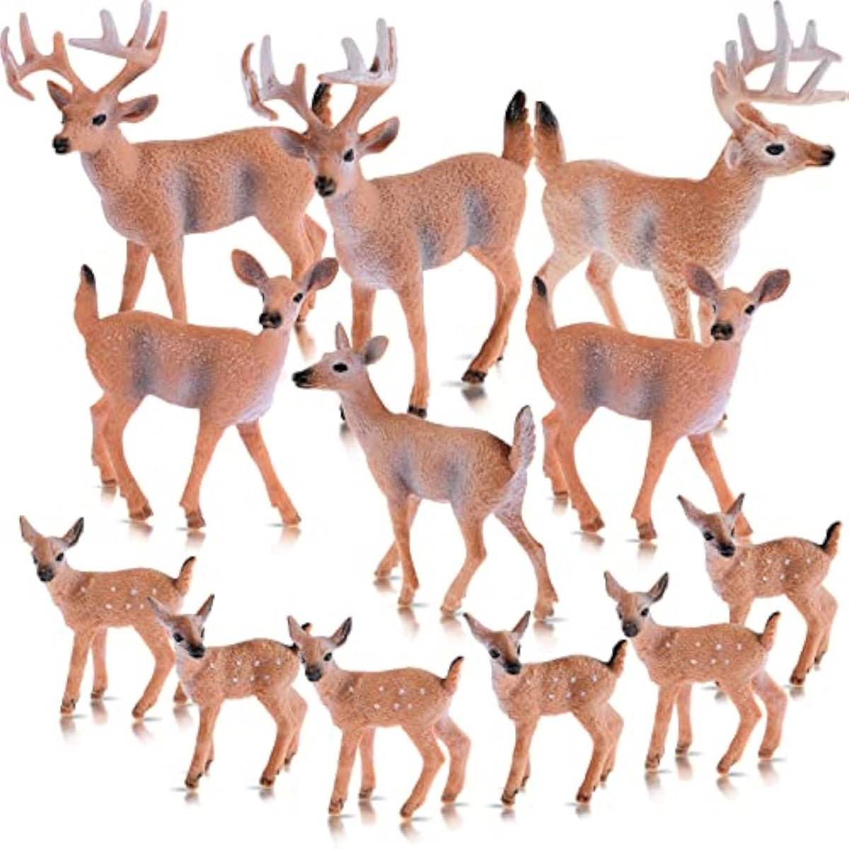 12 Pieces Deer Figurines Toy Realistic Deer Family Figurines Forest Animals Figures Miniature Woodland Creatures Miniature Cake Toppers For Christmas Birthday Party Bridal Shower