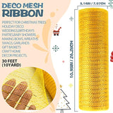 Deco Mesh Ribbon, 10Inch X 30 Feet Each Roll Metallic Foil Mesh Ribbon For Wreaths Swags, Holloween, And Christmas Tree Decoration (Gold/Gold Foil)