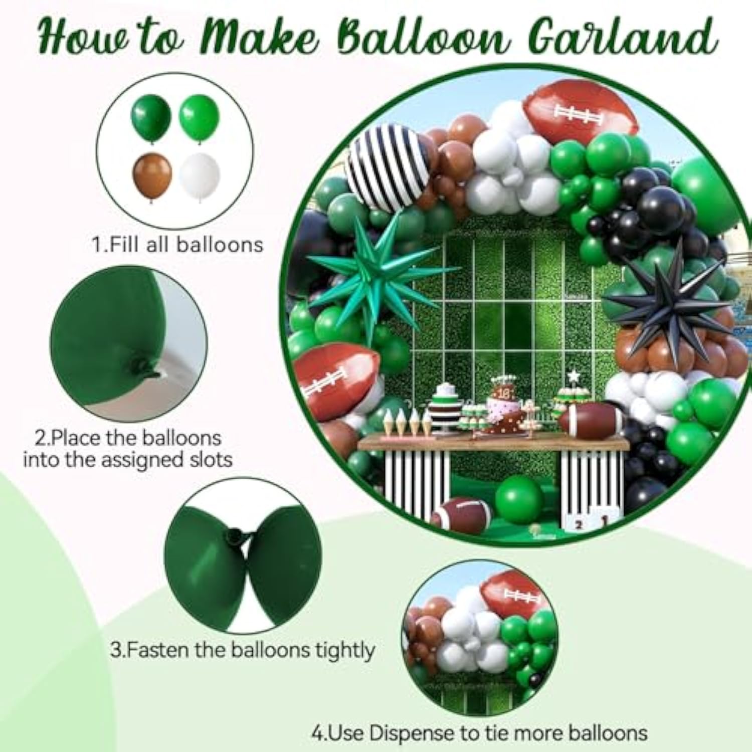 Football Balloon Arch Kit: Green, Brown & Black Sports Party Decor