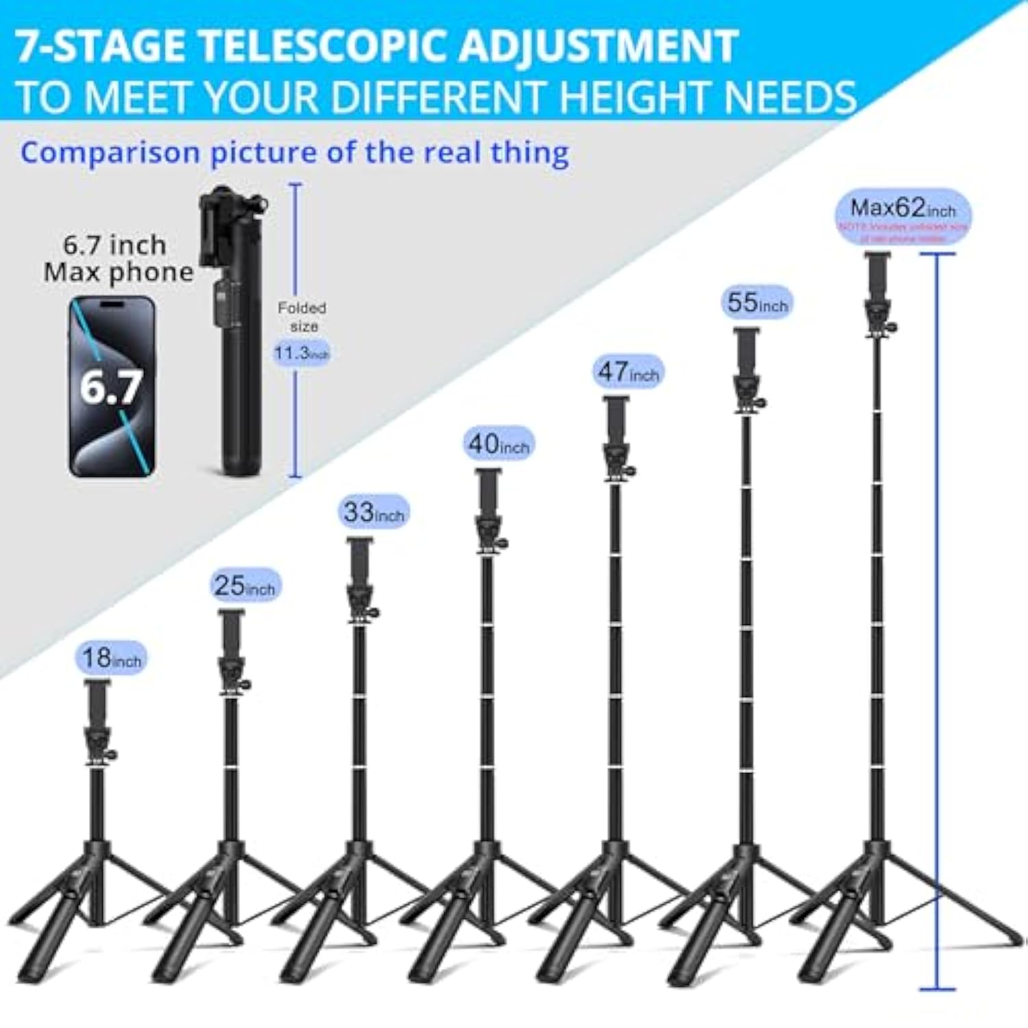 62 Inches Extendable Selfie Stick Tripod With Wireless Remote & Phone Holder, Portable Aluminum Alloy 3 In 1 Stand For Group Photos, Vlogging & Travel Compatible With All Smartphones