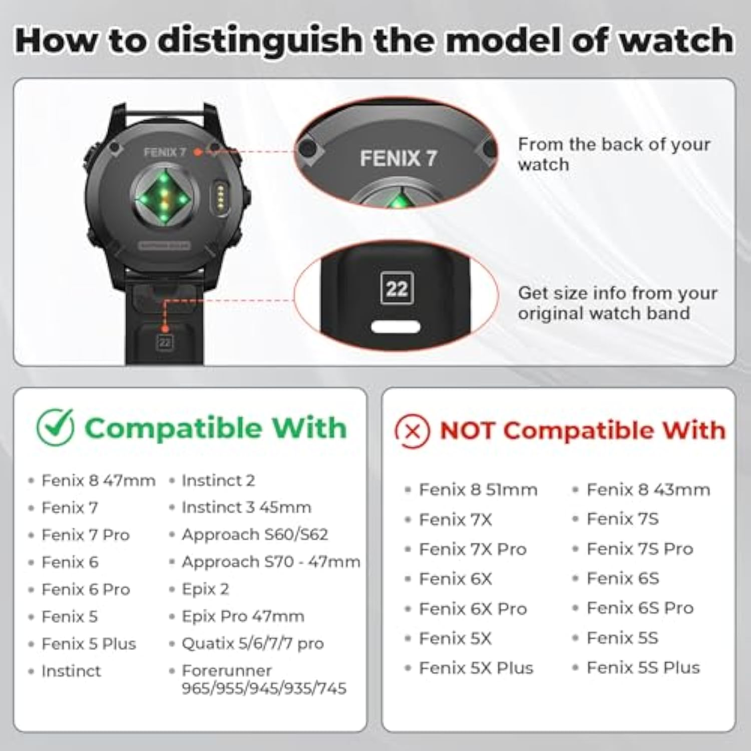 Compatible With Fenix 6/Fenix 7 Bands 22Mm Quickfit Silicone Watch Band Replacement For Fenix 8 47Mm/7 Pro/6 Pro/5/5 Plus/Approach S60/S62/Quatix 6 (Black)