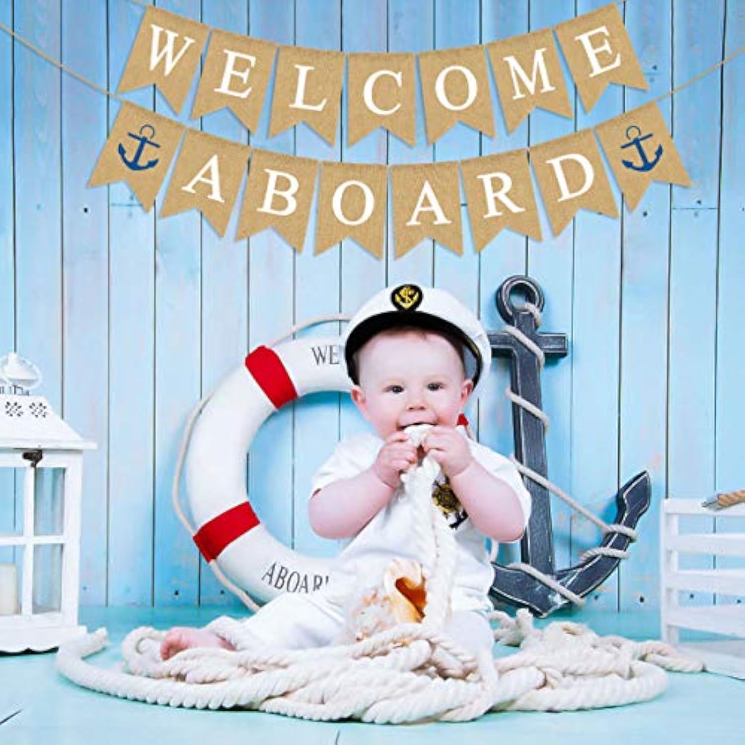 Jute Burlap Welcome Aboard Banner Nautical Boy Baby Shower Birthday Party Nursery Garland Decoration