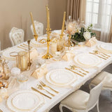 175Pcs Ivory Scalloped Plastic Plates - Gold Disposable Dinnerware Set Include 50 Plates, 75 Gold Silverware, 25 Cups, 25 Napkins For Party & Wedding