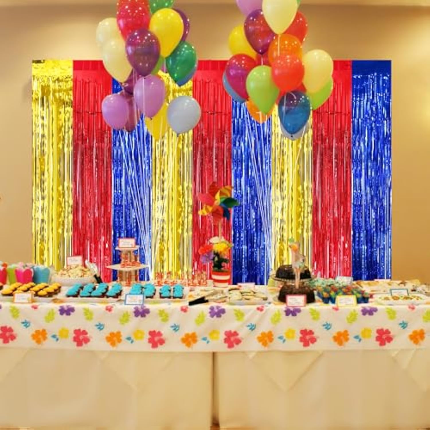 3-Pc Red, Blue & Gold Door Streamer Curtains Birthday Party Backdrop