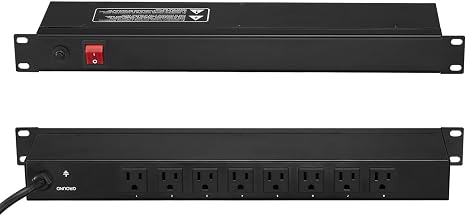 8 Outlet Horizontal 1U Rack Mount PDU Power Strip 15A 6Ft Cord