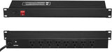 8 Outlet Horizontal 1U Rack Mount PDU Power Strip 15A 6Ft Cord