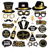 25 Pcs Black New Year 2026 Photo Booth Props Party Decorations
