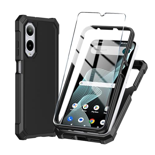 For Cricket Debut S3 Phone Case/At&T Vista 2 Case With Tempered Glass Screen Protector,Slim Soft Silicone Full-Body Protective Cover (Cricket Debut S3, Black)