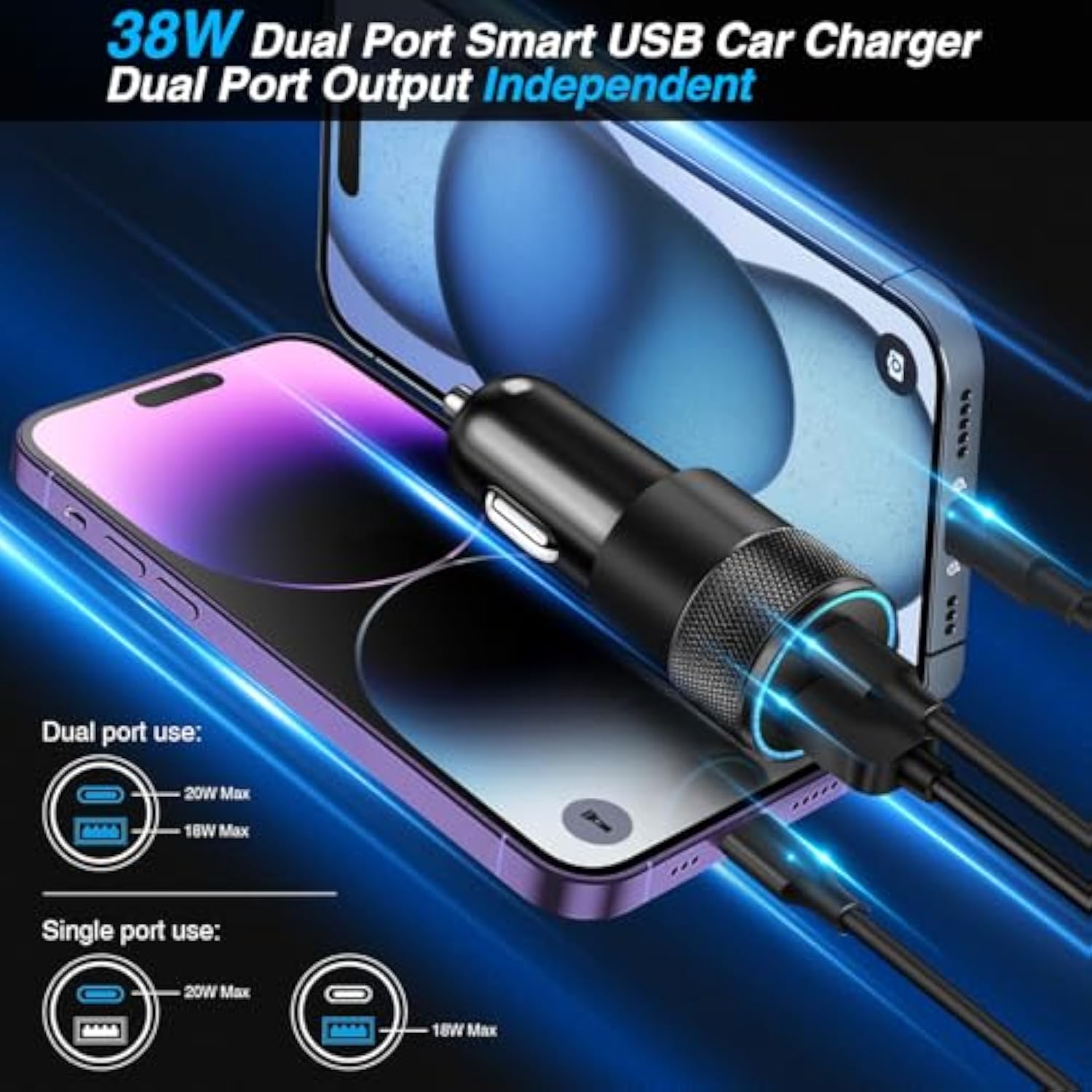 Usb C Car Charger, 5 Pack 38W Dual Ports Usb-C & Usb-A Cigarette Lighter Adapter Fast Charging Car Phone Charger For Iphone 16E 16 15 14 13, Samsung S24, Pixel Cargador Para Carro Phone Plug For Car