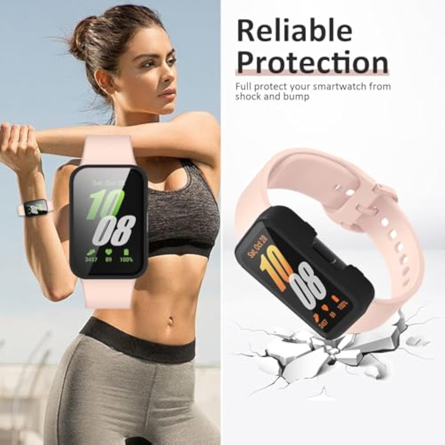2-Pack For Samsung Galaxy Fit 3 Screen Protector Case, Full Protective Tempered Glass Screen Protector Cover Case For Samsung Galaxy Fit 3 Smartwatch For Women Men (Black/Black)