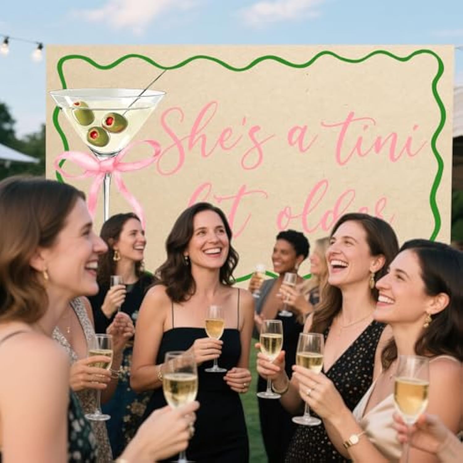 A Tini Bit Older Backdrop Green Pink Banner Espresso Martini Party Decor