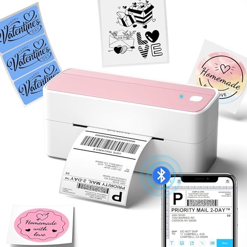 Bluetooth Thermal Label Printer, 241Bt 4X6 Wireless Shipping Label Printer For Small Business, Pink Labels Printers For Shipping Package, Compatible With Iphone, Android, Shopify, Usps