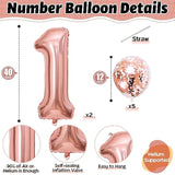 16Th Birthday Number Balloons For Girls, 40 Inch Foil Self Inflating Number 16 Balloons With Rose Gold Confetti Balloons, Large 1 & 6 Balloons For Women 61St Birthday Party Anniversary Decor Supplies
