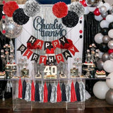 24Pcs Red Black Silver Birthday Party Streamers Backdrop Decorations For Adult Women Men 21St 30Th 40Th 50Th 60Th 70Th Birthday Banner Party Table Centerpieces Wall Hanging Paper Flowers Garland Décor