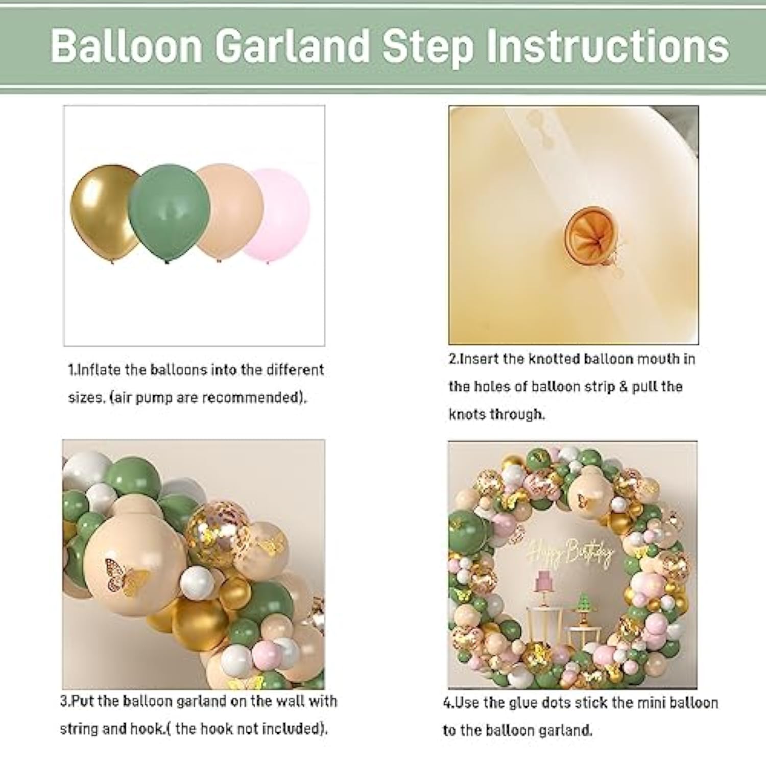 Sage Green & Pink Balloon Garland Kit with Butterflies and Eucalyptus  153pcs Party Decor