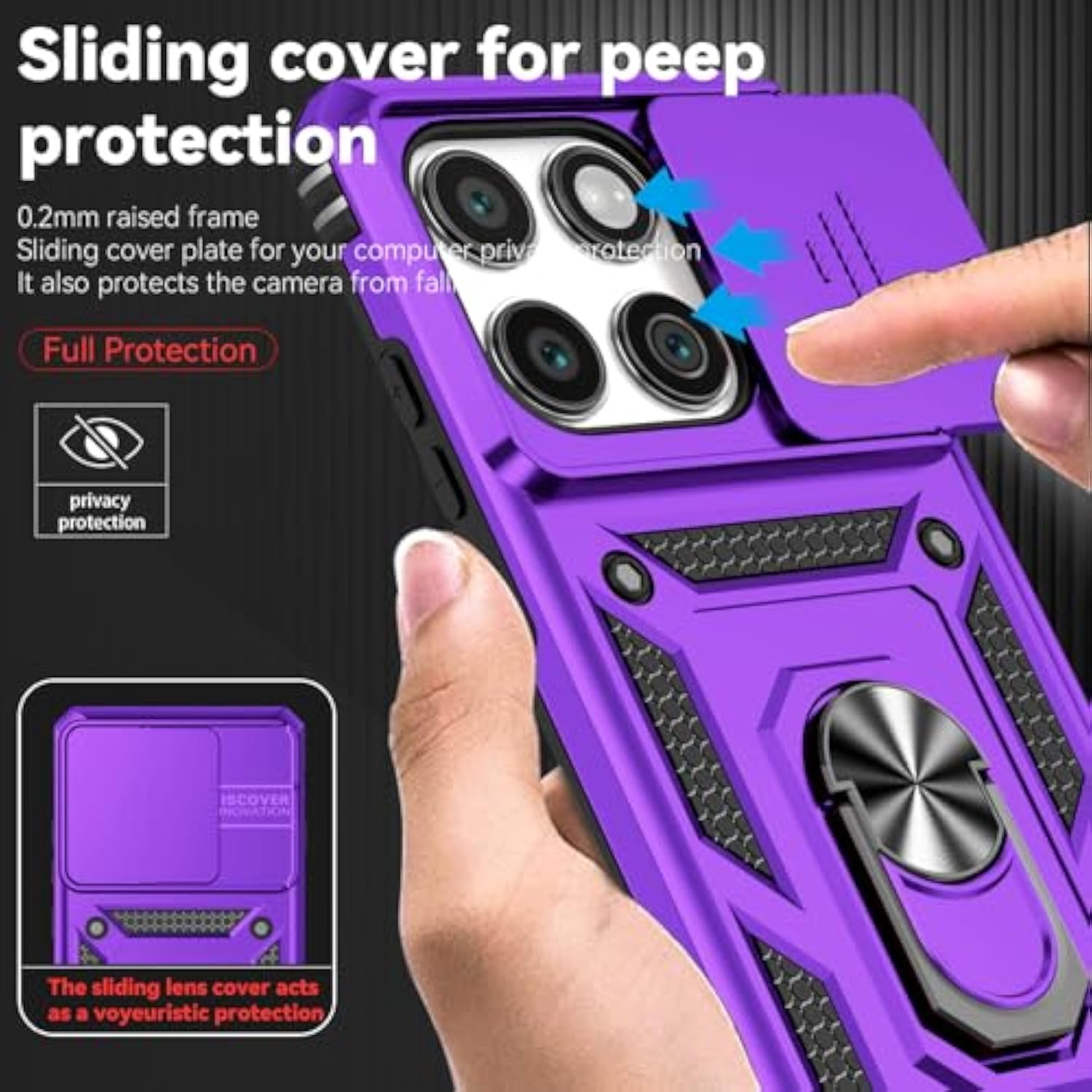 For Motorola Edge 2025 Case, With Camera Lens Cover Hd Screen Protector, Dual Layer Military-Grade Drop Tested Magnetic Ring Holder Kickstand Protective Phone Case For Motorola Moto Edge 2025 (Purple)