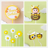 11Pcs Bumble Bee Cake Toppers Honeycomb Flower Oh Babee Cupcake Picks Gender Reveal Cake Decorations For Baby Shower Kids Boys Girls Birthday Party Supplies