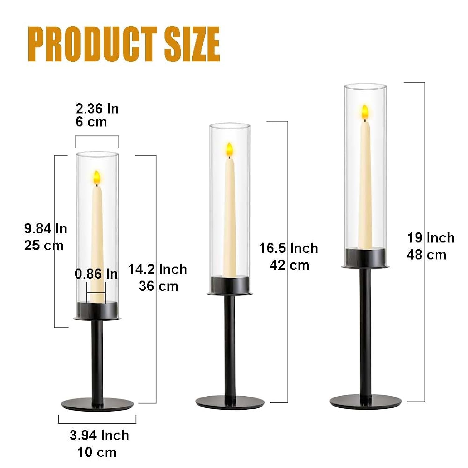 Black Candle Holders 12Pc Hurricane Candlestick Holders,Taper Candle Holders With Glass Candle Cover For Wedding Table Centerpiece Decoration Christmas Party