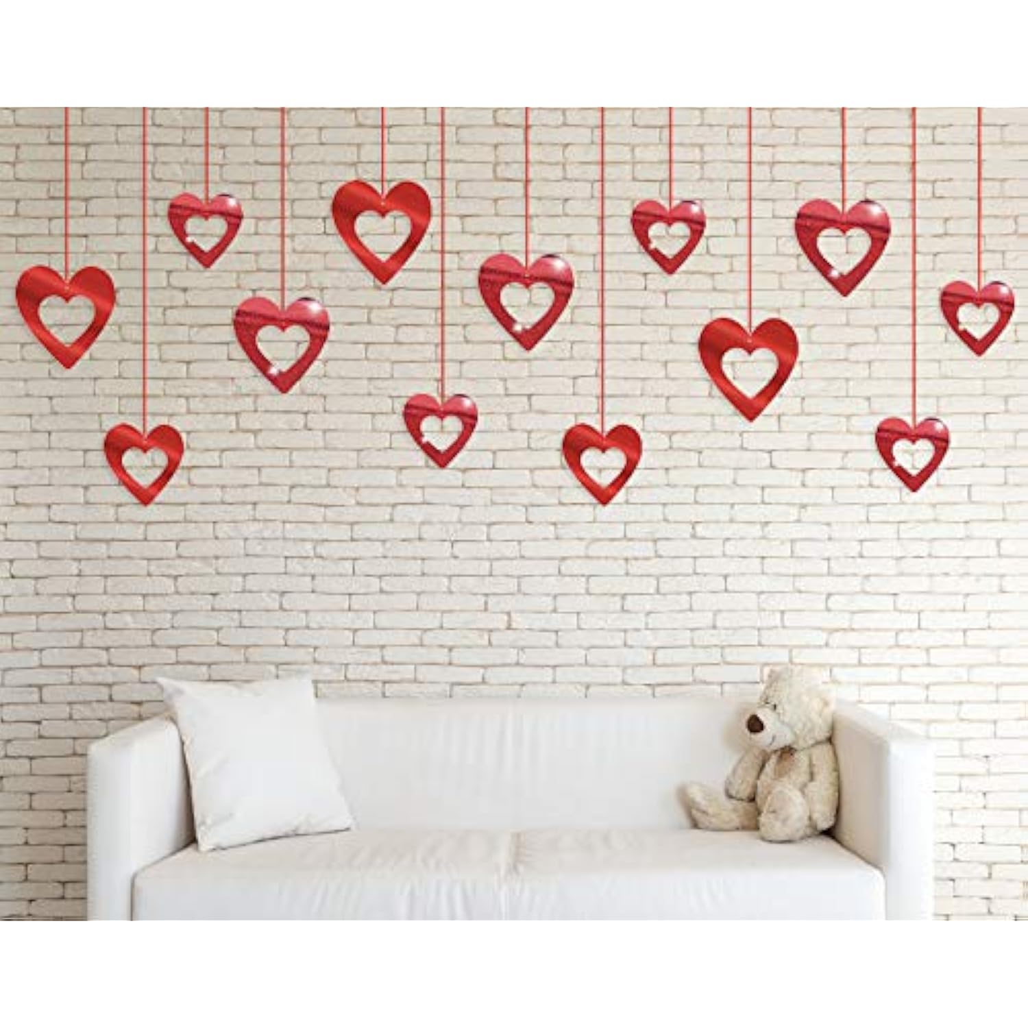 40 Pieces Valentine'S Day Glitter Heart Foil Hanging Decorations Red Hearts Hanging Ornaments Party Supplies For Indoor Outdoor Valentines Bridal Shower Anniversary Wedding Party Decorations