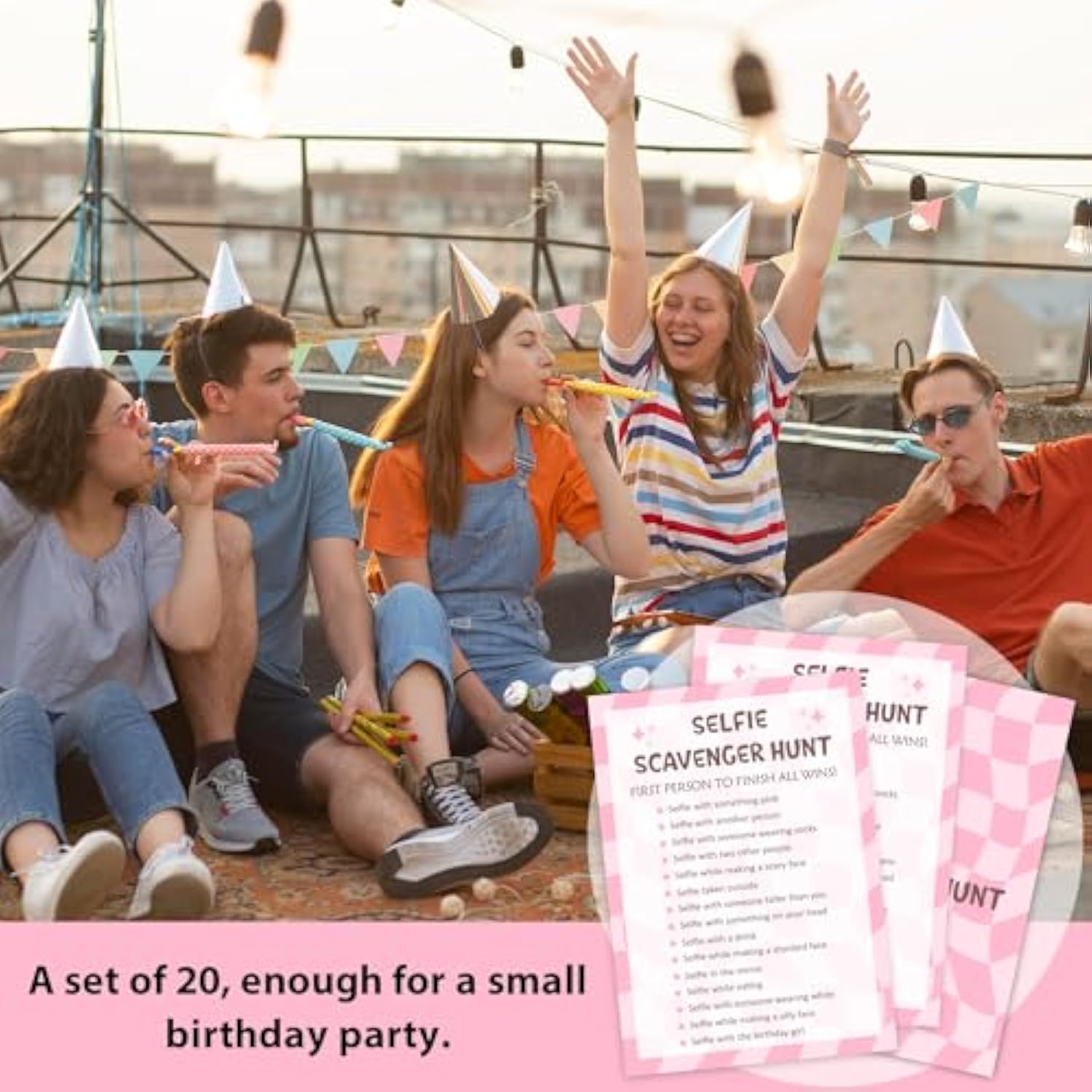 Birthday Party Games Card - Selfie Scavenger Hunt, Bday Party Games For Teen Girl Adult, Set Of 20 Pcs Game Cards, Birthday Party Favor Activity Sleepover Party Decor Supplies - Fs270