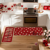 Red Love Heart Hello Valentine'S Kitchen Mats Set Of 2, Home Decor Low-Profile Kitchen Rugs For Floor - 17X29 And 17X47 Inch