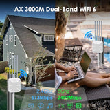 Ax3000 Outdoor Wifi 6 Extender Long Range, Outdoor Wireless Access Point, Active Poe, 4X8Dbi Antennas,Work With Starlink/Cameras/Router,Ip67,Up To 256 Devices For Farm,Yard,Rv