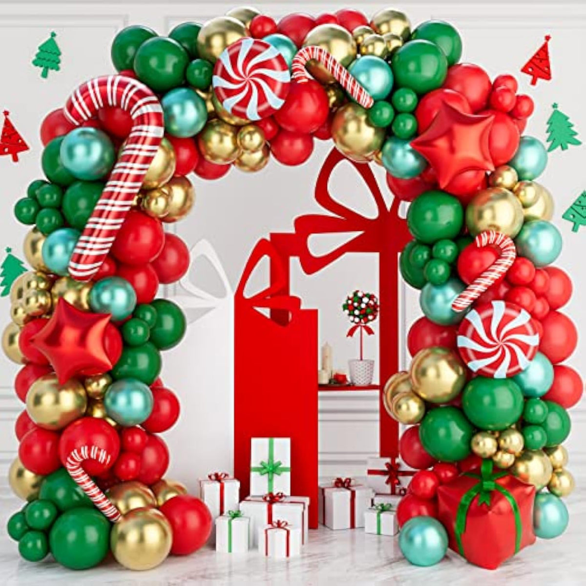 Christmas Balloon Garland Arch Kit 149Pcs Red Green Gold Balloons Candy Balloons Gift Box Balloons For Christmas Party Decorations Supplies