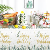 3 Pcs Sage Green Disposable Tablecloth Happy Birthday Table Cover 54 X 108 Inch Eucalyptus Leaf Plastic Table Cloth Greenery Birthday Party Decorations For Boys Girls Women Men
