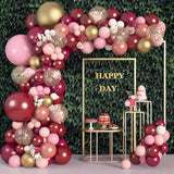 129Pcs Burgundy Pink Balloons Garland Arch Kit, Light Pink Gold White