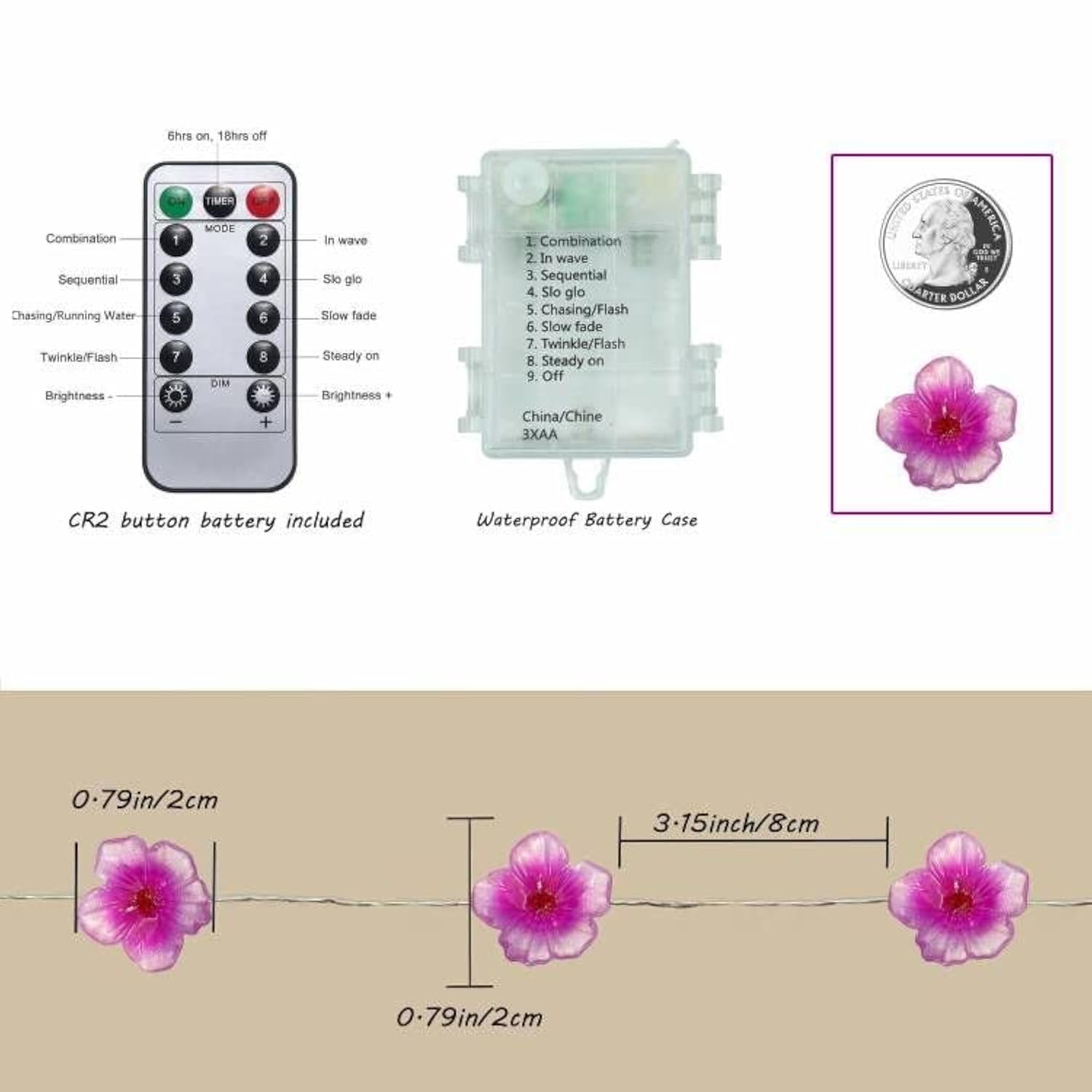 Pink Cherry Blossom Flower String Lights 40 Led 13Ft Sakura Decorative Lights Battery Operated Light With Remote, Christ
