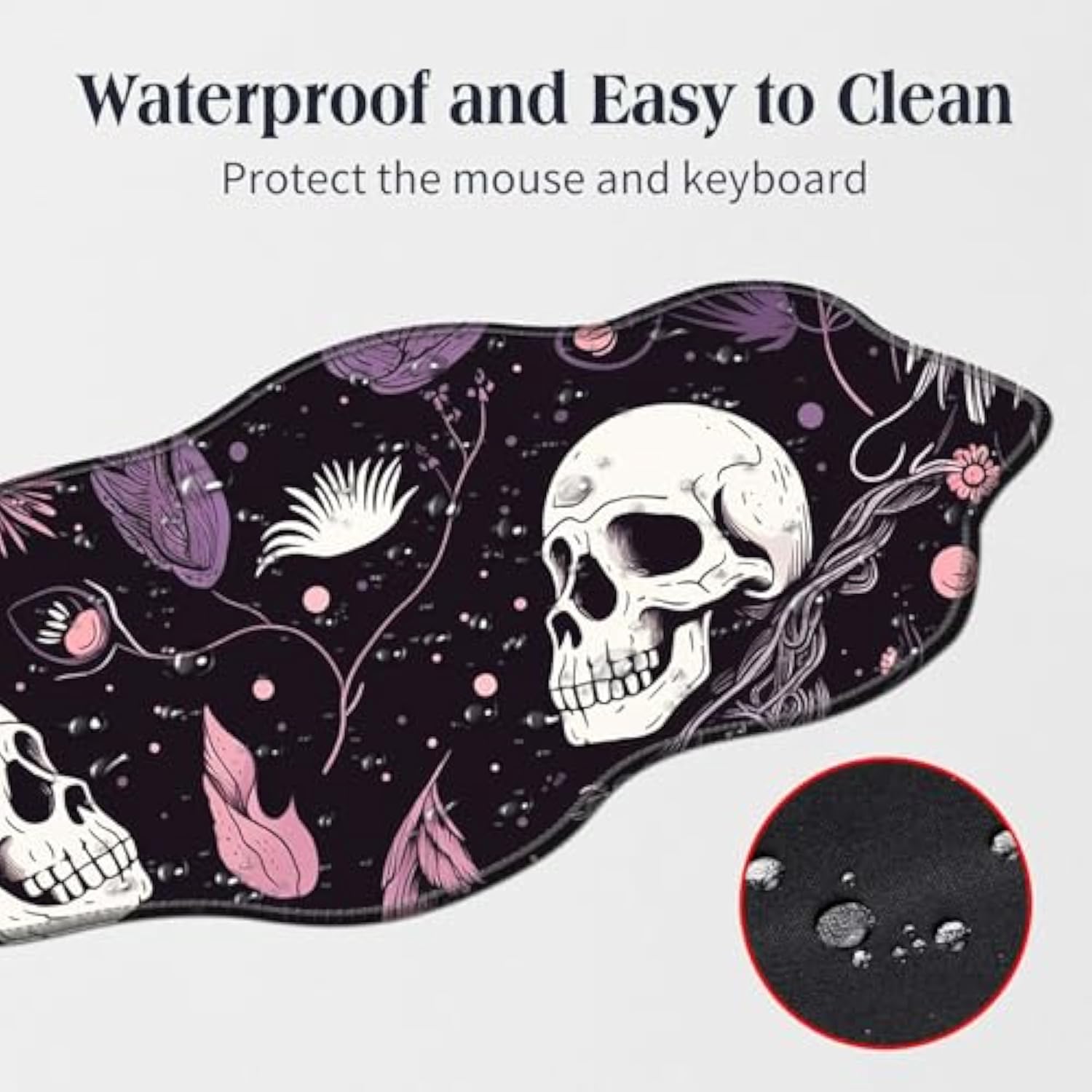 Raven Skulls Desk Mat Irregular Shape Large Mouse Pad 35.4"X15.75" Desk Rubber Base Mousepad With Stitched Edges Big Desk Pad For Work,Game,Office,Home