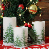 Flickering Flameless Pillar Candles With Timer, Battery Operated Real Wax Warm Light Christmas Tree Pine Tree Decal Candle For Home Decoration Christmas Gifts, Set Of 3(D3 X H4/5/6 Inch)