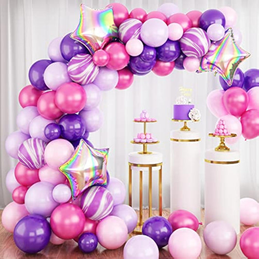 Purple Balloon Garland Arch Kit, Pink And Purple Balloon Garland Kit, Balloons Arch Kit With Agate Balloons And Star Foil Balloon For Birthday Party Baby Shower Wedding Decorations