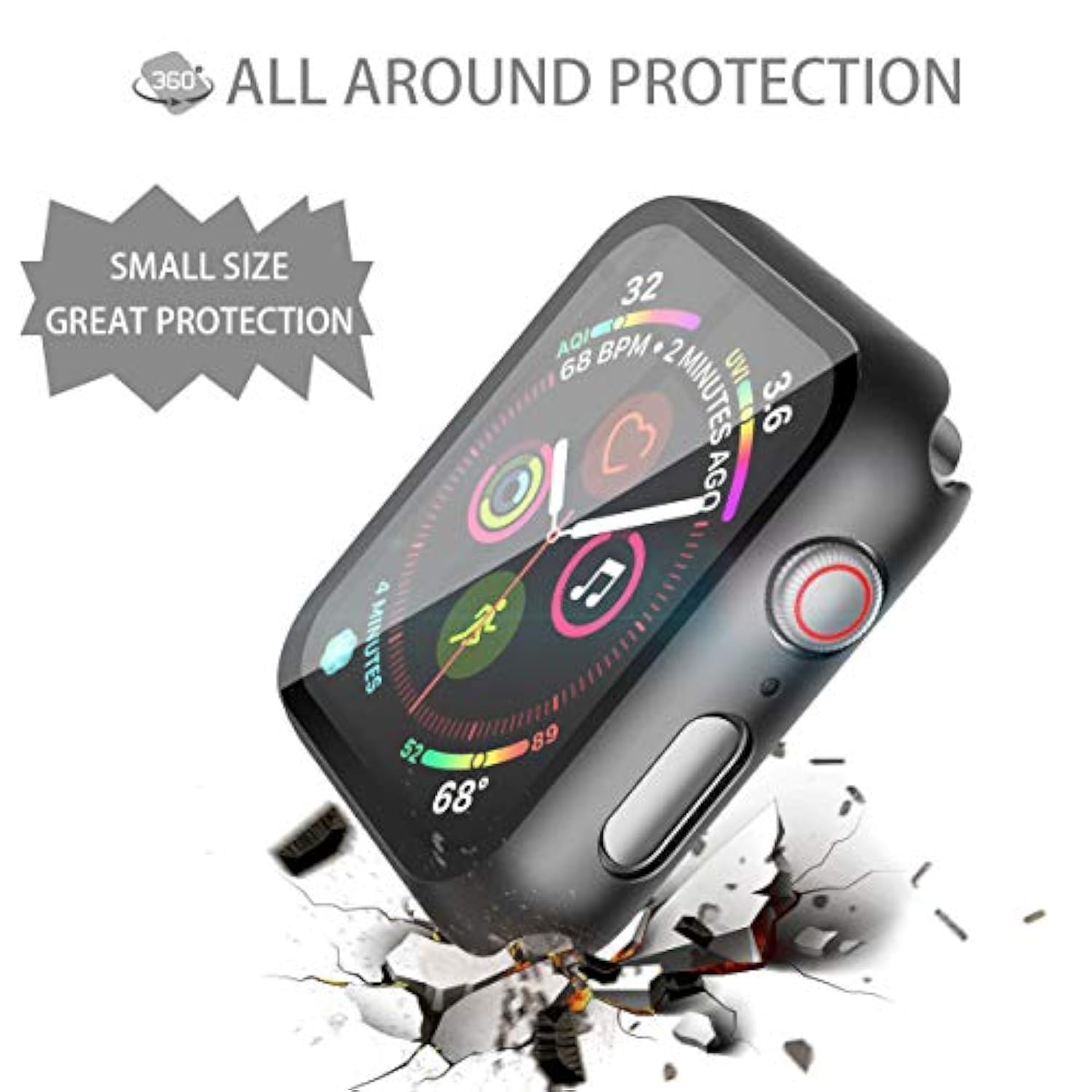 2-Pack Black Hard PC Case & Tempered Glass for Apple Watch 44mm Series 6/5/4/SE