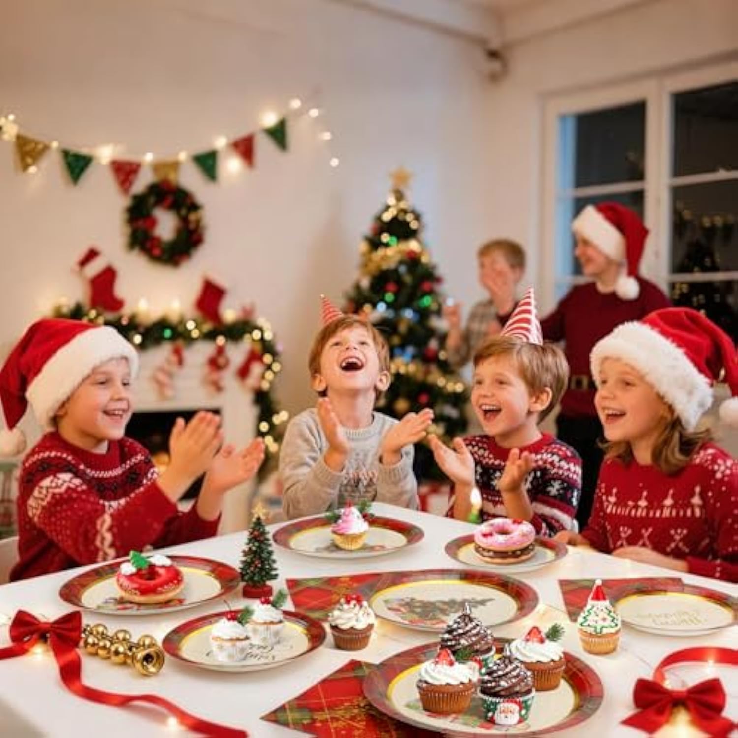 200Pcs Christmas Paper Plates And Napkins Set For 50 Guests, 9’’ Disposable Xmas Tree Plates, 7’’ Dessert Plates With Buffalo Plaid Merry Christmas Party Supplies Tableware For Xmas Party Decorations