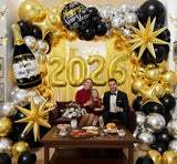 Black and Gold Silver Balloons Garland Arch Kit - Different Size Balloons Gold Fringe Curtain Backdrop for Graduation Birthday Anniversary New Years Theme Party Decorations