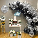 Black Silver Disco Ball Balloon Arch Kit with Foil and Star Balloons for Party