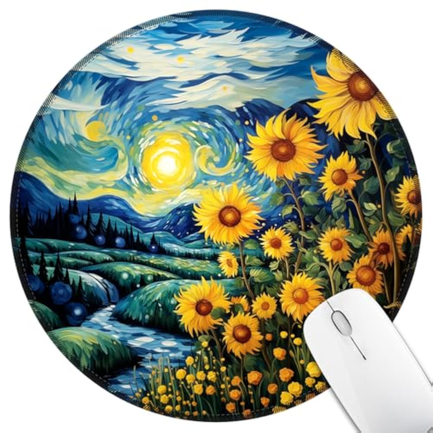 Sunflower Mouse Pad For Desk, Floral Small Mousepad With Non-Slip Rubber Base, Round Travel Mouse Pads For Wireless Mouse Laptop, Computer Mouse Mat For Gaming Home Office Desk Accessories