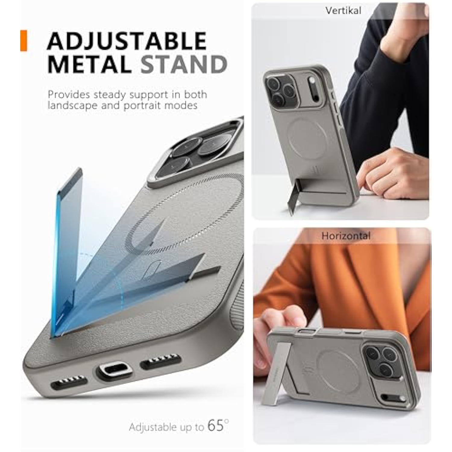 Magnetic For Iphone 17 Pro Max Case With Stand[Compatible With Magsafe] Slim Invisible Kickstand, Protective Anti-Fingerprint Phone Cove 6.9", Medium Grey