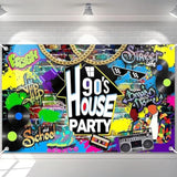 90s House Party Backdrop Hip Hop Graffiti Retro Radio Brick Wall Banner (6x3.6ft)