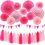 Hotpink Party Decorations Pink Girls Paper Fan Birthday Baby Shower Tissue Pom Poms Streamers Bachelorette Party Supplies Tassel Garland Banner Wedding Decor