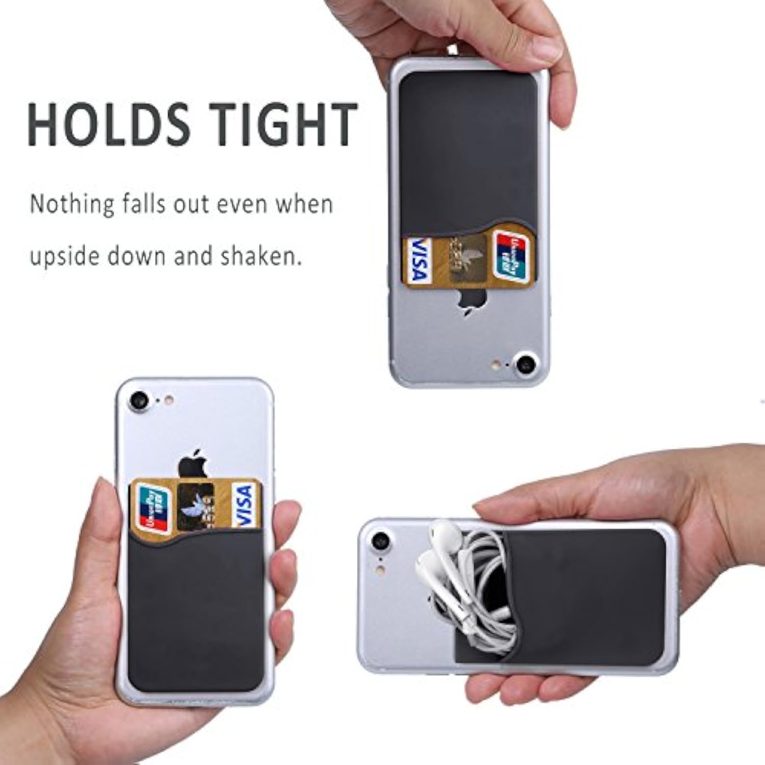 3-Pack Silicone Stick-On Card Holder Wallet for Phones & Tablets